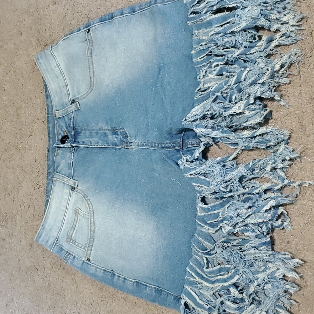 Denim Jean Fringe Shorts